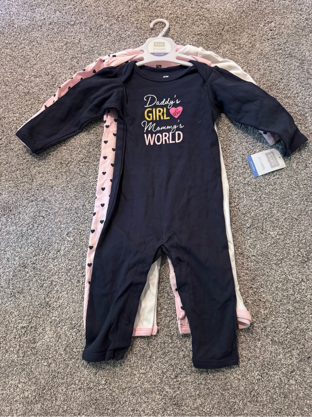 Hudson Baby Navy, Pink and White "Daddy's Girl Mommy's World" One-Piece Footie